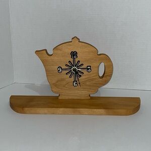 Wood Clock Teapot Shelf Display Kitchen Dining-room Decorative Battery